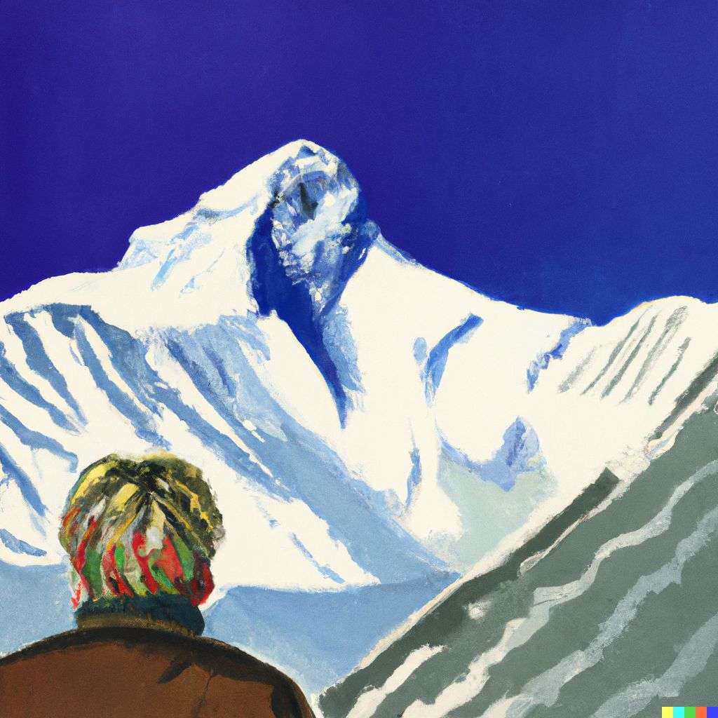 someone gazing at Mount Everest, painting by Andy Warhol